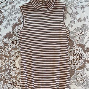 Vintage Brown + White Sleeveless Midi Turtleneck Dress The Limited large